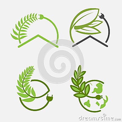 set of green energy building electrical logo design vector illustrations Vector Illustration