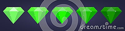 set of green flat diamond on dark background Vector Illustration