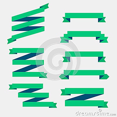 Set of green flat ribbons Vector Illustration