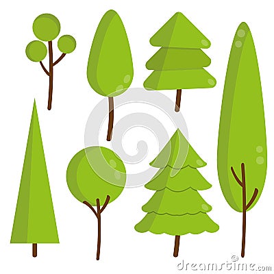 Set of green flat trees and pine vector forest Vector Illustration