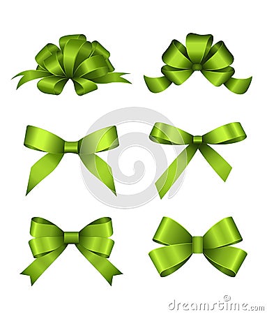 Set of green gift bows. Concept for invitation, banners, gift cards, congratulation or website layout vector. Vector Illustration