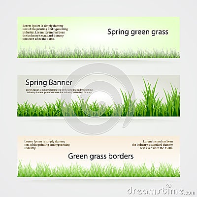 Set of green grass banners in different shades of green lengths and densities. Vector collection of natural elements Vector Illustration