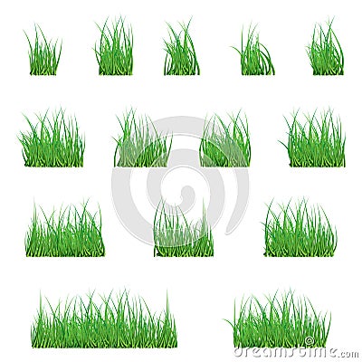 Set Green Grass Borders, Vector Illustration. Abstract field texture. Symbol of summer, plant, eco and natural, growth or fresh. D Vector Illustration