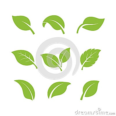 set of green leaves element vector icon. green leaf vector symbol illustration Vector Illustration