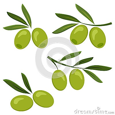 Set of green olives. Vector illustration Cartoon Illustration