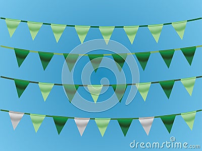 A set of green ribbons on rope in blue background for designing house and office Vector Illustration