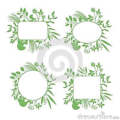 Set of green round and square vector frames Vector Illustration