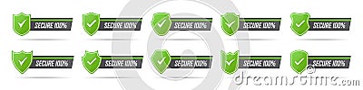 Set of green secure badge icons with shadow Vector Illustration