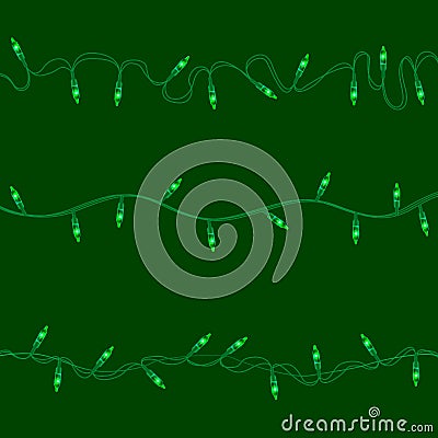 Set of green shining garland lights Vector Illustration