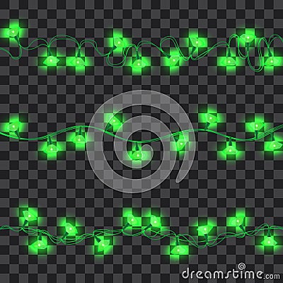 Set of green shining garland lights Vector Illustration