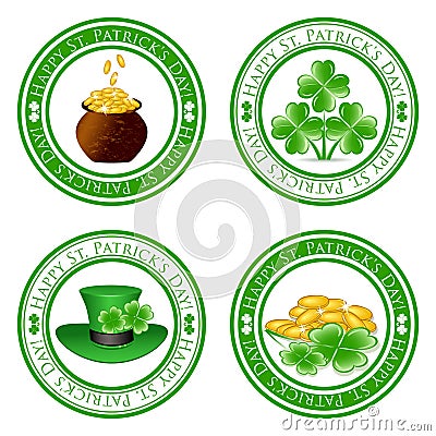 Set of green stamps with four leaf clover Vector Illustration