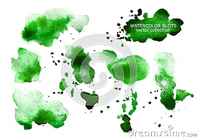 Set of green watercolor spots isolated on white background. Vector Illustration