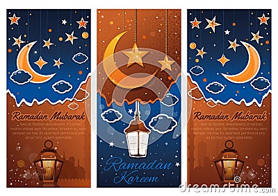 Set greeting banners for the holy month of Ramadan Vector Illustration