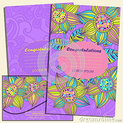 Set of greeting cards and envelope in the luxurious style of the childre Stock Photo