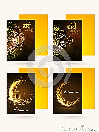 Set of greeting cards with envelopes for Eid. Stock Photo