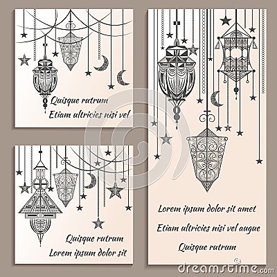 Set of greeting cards ethnic ornament in vintage Vector Illustration