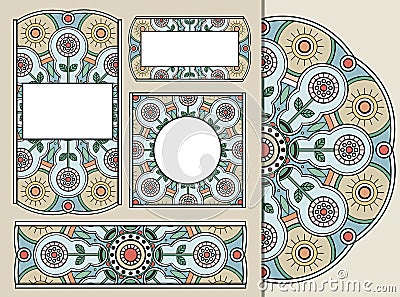 Set of greeting cards or invitations with doodle floral geometric ornament for wedding, mother day, Valentines day Vector Illustration