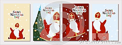 Set of greeting cards with saint nicholas. Vector illustration. Norwegian holiday Vector Illustration