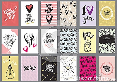 Set of greeting cards for Valentine`s Day Vector Illustration