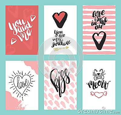 Set of greeting cards for Valentine`s Day Vector Illustration