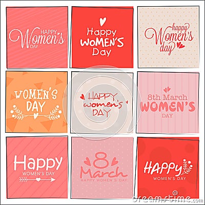 Set of greeting cards for Women's Day celebration. Stock Photo