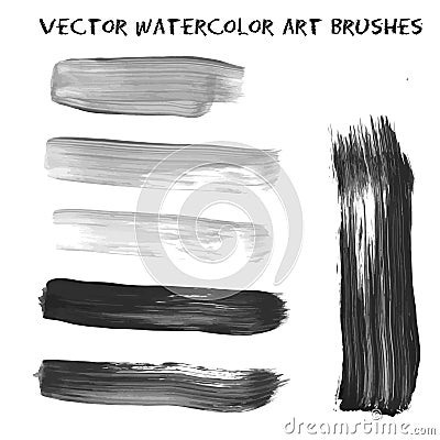 Set of grey and black watercolor paint, ink, grunge, dirty brush strokes. Vector illustration for art design prints Vector Illustration