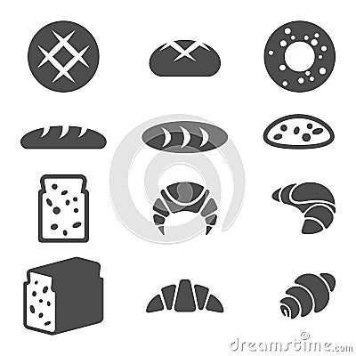 Set of grey icons of bakery products illustration Vector Illustration
