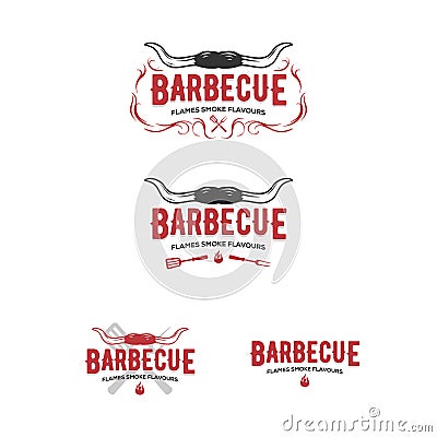 Set of grill and barbecue badges, stickers, emblems Vector Illustration