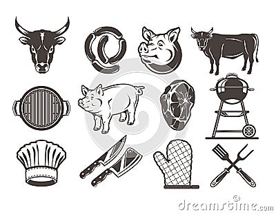 Set grill and barbecue icons Vector Illustration