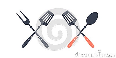 Set of grill tools. Silhouette two bbq tools Vector Illustration