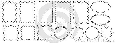 set of groovy curve frame. Drawing doodle wavy border. Circle and rectangle shape. Design outline elements Vector Illustration