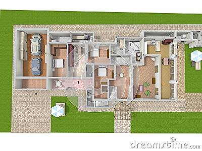 Floorplan 3d. Floor plan. Color floor plans 3d Stock Photo