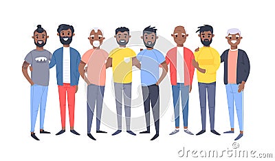 Set of a group of different african american men. Cartoon style characters of different ages. Vector illustration people Vector Illustration