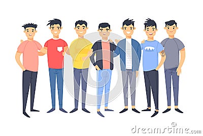 Set of a group of different asian american men. Cartoon style characters. Vector illustration people Cartoon Illustration