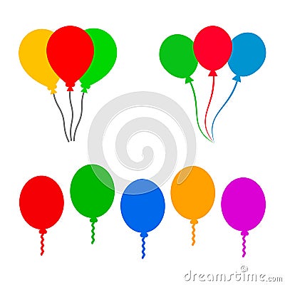 Set group colored helium fly balloons icon - vector Vector Illustration