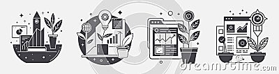set growth hacking template design, data email automation analytics Stock Photo