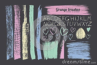 Set of grunge brushes and alphabet Cartoon Illustration