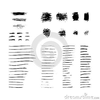 Set of grunge charcoal pencil strokes and splatters, grungy hand-drawn lines. Vector brushstroke set Stock Photo