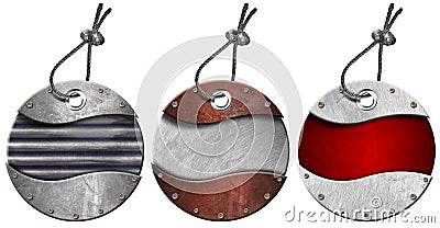 Set of Grunge Circular Metal Tags - 3 items Stock Photo