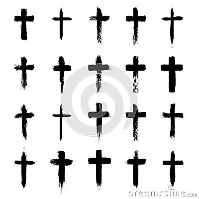 Grunge cross symbols set, christian crosses, religious signs and icons Vector Illustration