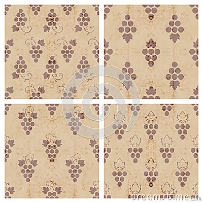 Set of grunge seamless pattern of grapes Vector Illustration