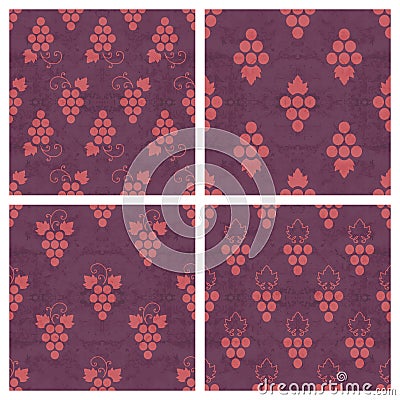 Set of grunge seamless pattern of grapes Vector Illustration