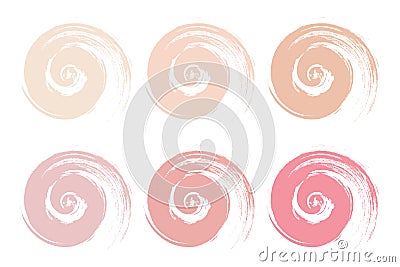 Set of grunge spiral brush strokes, pastel colored acrylic brush strokes. Decor Vector Illustration