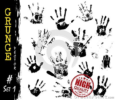 Set of Grunge style handprints . Elements vector Vector Illustration