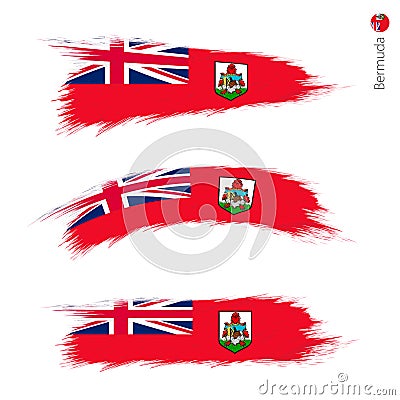 Set of 3 grunge textured flag of Bermuda Vector Illustration