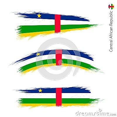 Set of 3 grunge textured flag of Central African Republic Vector Illustration