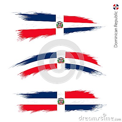 Set of 3 grunge textured flag of Dominican Republic Vector Illustration