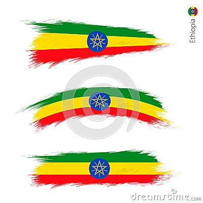 Set of 3 grunge textured flag of Ethiopia Vector Illustration