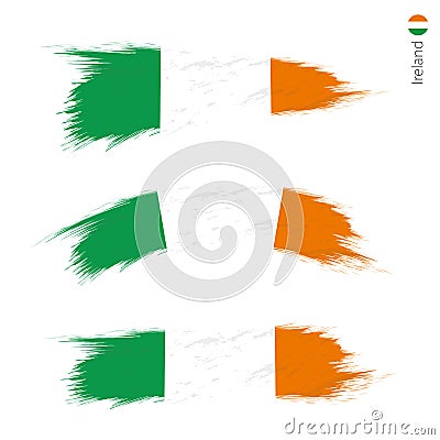 Set of 3 grunge textured flag of Ireland Vector Illustration