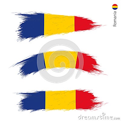 Set of 3 grunge textured flag of Romania Vector Illustration